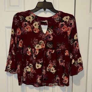 Altar'd State Burgundy Floral Keyhole shirt